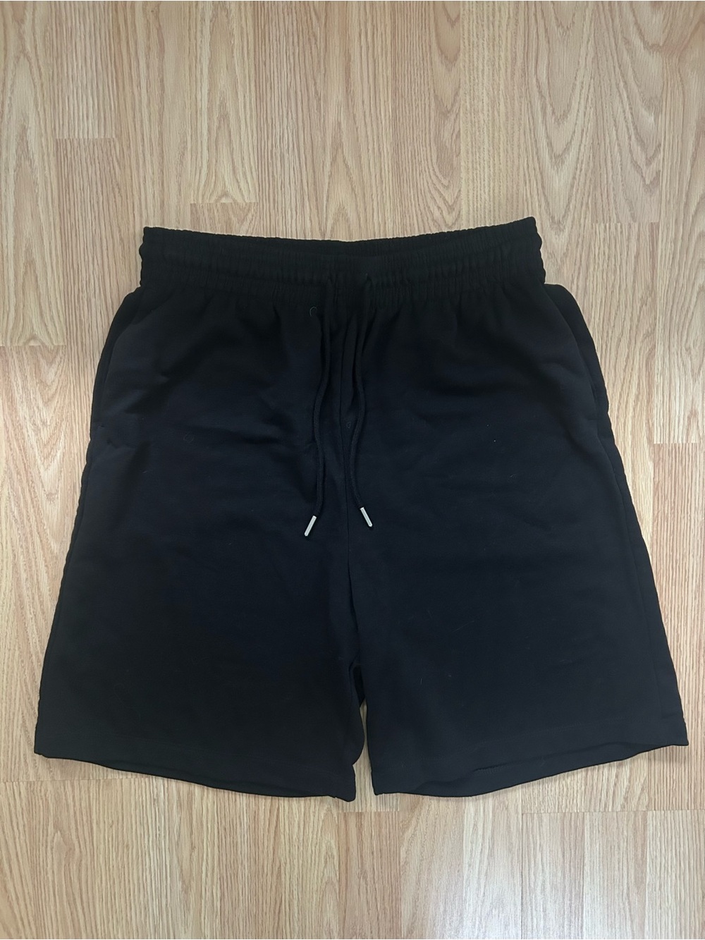 Black Cotton Drawstring Long Shorts